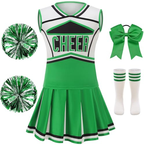 GRAJTCIN Cheerleader Outfit for Girls Cheer Uniform Cheerleading Costume Halloween Christmas Dress for 3-4 Years (110, Green)