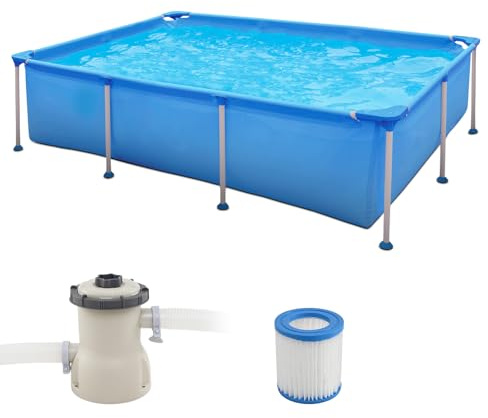 RELAX4LIFE Piscina Fuori Terra Rettangolare con Struttura Tubolare, Piscina Familiare Grande capacità 2612 L con Pompa di Filtrazione, Struttura Metallica Robusta, Pareti Laterali a 3 Strati