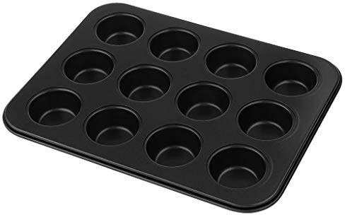 OUOULAJY Moldes reutilizables antiadherentes para magdalenas, galletas, 12 agujeros, tamaño pequeño, color gris
