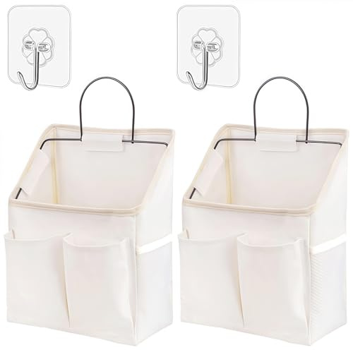 Jonlitze 2 Stücke Hängende Aufbewahrung, High Capacity Faltbares Wandorganizer,Hochwertigem Segeltuch Lagerung Veranstalter, mit 5 Fächern Hängeorganizer für Zuhause Badezimmer 30.5 x 23.5 cm Weiß