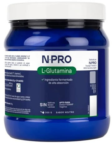 NPro L-Glutamina 300g Polvo Neutro - Con Vitamina C - Suplemento para Regeneración Intestinal y Formación de Proteínas