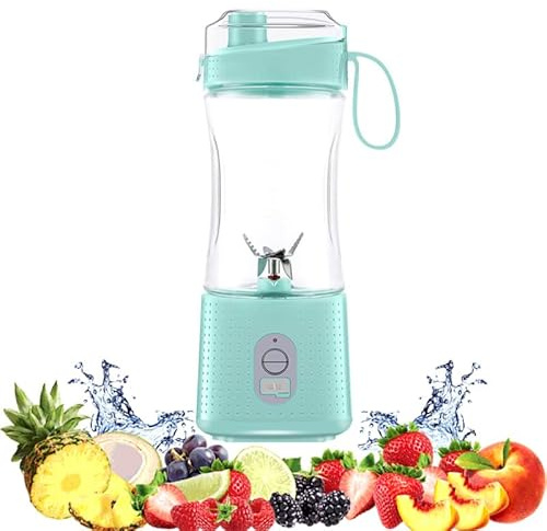Portable Smart Blender Juicer, USB Rechargeable 380 ml / 13.4 oz, Ice Crusher With Six 3D Blades, 150W Compact Shake Maker for Smoothies Fruit blue