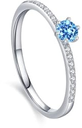 Mesnt Ring Weißgold Damen, Damen 18 Karat Weißgold Elegantes Reihendesign mit rundem Topas und Moissanit-Verlobungsring, Größe 54 (17.2)