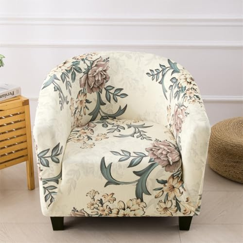 Fasbuy Samt Stretch Sesselschoner Sesselüberwurf Sesselbezug Sesselhusse für Clubsessel Cocktailsessel, Drucken Waschbar rutschfest Universal Sofabezug für Wohnzimmer (Beige Blumen)