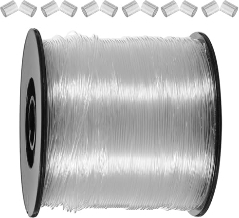 Genérico Cordón para Colgar Cuadros de Nailon Transparente 080 MM 200 Metros 60 Piezas de Accesorios de Aluminio Cuerda Resistente para Marcos Decoración y Manualidades Hogar y Oficina