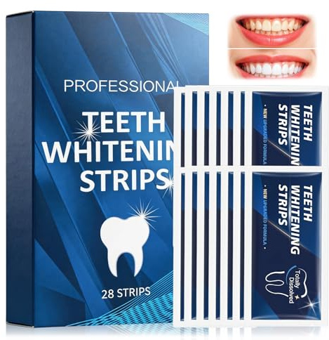 Pack of 28 Strips Teeth Whitening Strips, Tooth Whitening Strip, Powder Alternative, Whitening Kits, Removes Coffee, Wine, Smoke Stains, Blue