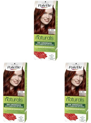 Schwarzkopf Palette Naturals Color Creme - Tono 6.88 cabello Rojo Intenso - Coloración Permanente – Óptima cobertura de canas – Colores naturales (Paquete de 3)