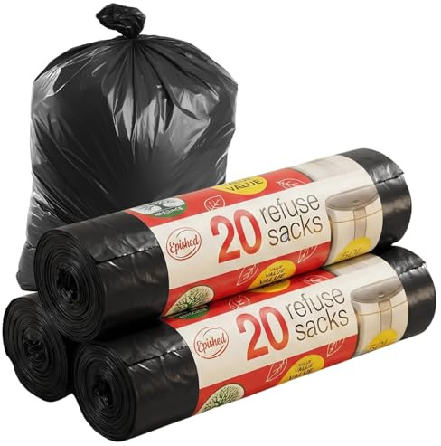 Heavy Duty Bin Bags 50L – 3 Pack Bin Liners, 60 Total Strong Refuse Sacks for Household, Kitchen, Office & General Waste
