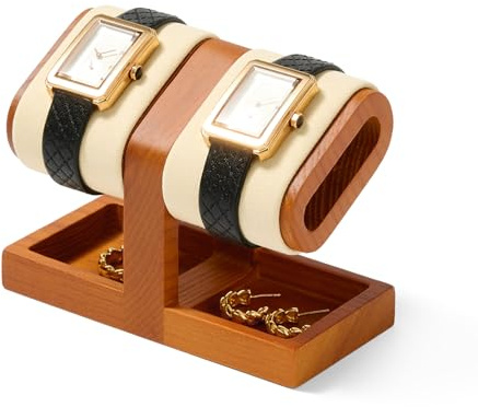 Oirlv Massivholz Doppel Uhrenständer,Uhrenhalter aus Holz, | Watch Stand,Uhrenaufbewahrung,Geschenk für ihn(Cremeweiß)