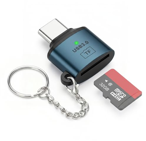 Lector de Tarjetas TF, Lector de Tarjetas Micro SD, Adaptador de Lector de Tarjetas de Memoria Tipo C Compatible con Ordinadores Portátiles, MacBook y Samsung Galaxy (Azul)