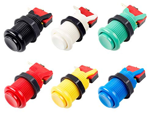 EG STARTS 6X American Style Standard Arcade Buttons Switchable Happ Type 30mm Push Button 3/16 Terminal for Jamma Mame Kit Parts (Each Color of 1)