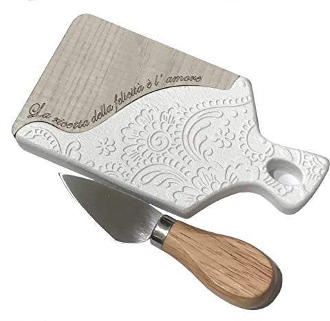 Regalami.shop, bomboniera tagliere cm.15 in marmo di Carrara e legno completo di scatola, confetti e bigliettino