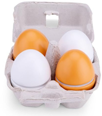 New Classic Toys 10600 Cat Pretend Play Kids Four Cuttable Wooden Cooking Simulation Educational Color Perception Toy for Preschool Age Toddlers Boys Girls, 4 Eggs, Wood