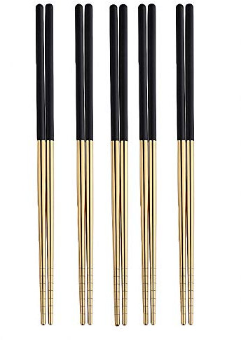 5 paia di bacchette in acciaio inox da 23 cm, senza vernice, senza cera, stile classico cinese per cucina, sala da pranzo, gourmet tagliatelle