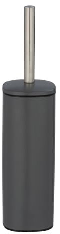 WENKO Stand WC-Garnitur Mod. Alassio, geschlossener Bürstenhalter inkl. WC-Bürste, auswechselbarer Bürstenkopf Ø 8,5 cm in Schwarz, aus lackiertem Stahl, 9,3 x 39,2 x 9,3 cm, Grau matt