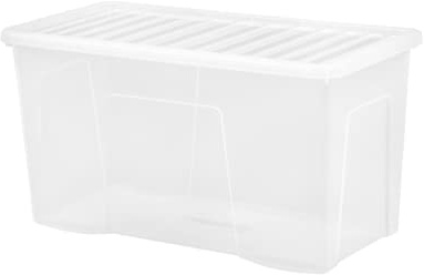 TENLITE 110L Crystal Clear Strong Plastic Storage Container Box with Lid (Big Size) Stackable Nestable Container For Home Office School (Transparent)