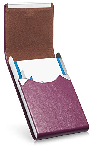 FACATH Visitenkartenhalter, luxuriöse Mikrofaser-Lederetui, Metallkarten, dünne Kartenhalter, Visitenkartenhalter für Damen und Herren mit Magnetverschluss (lila)