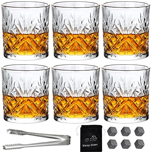 Vasos de Whisky Vintage de 300 ml - Juego de 6 Vasos Clear Sin Plomo para Beber Whisky Escocés, Bourbon, Brandy, Ron y Cócteles