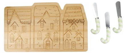 KitchenCraft Set di formaggi in bambù della collezione Schiaccianoci, 4 pezzi, confezione regalo, ceramica, marrone