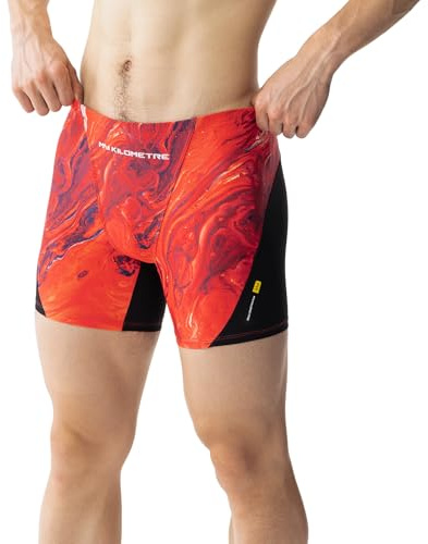 MY KILOMETRE Maillot de Bain Homme Boxer Short – Lave Jammer de Natation avec Cordon de Serrage Endurance, Résistants au Chlore pour Plage et Surf(Rouge feu XL)