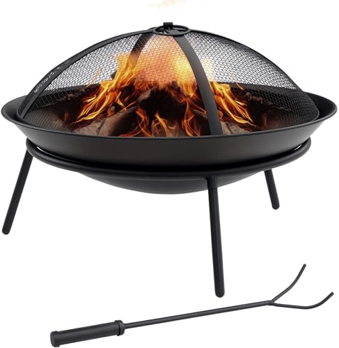 Outsunny Brasero Exterior para Jardín Pozo de Fuego de Metal con Protector de Chispas y Atizador para Hogueras Terraza Camping al Aire Libre Ø47x33 cm Negro