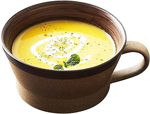Giant Breakfast Mugs,Salad Bowl,Ceramic Soup Cup,Unique Soup Mug Container Coffee Tea Soup Bowls,Vintage Coupe Soup Bowl with Handle,Small Ceramic Cream Soup Bowls,400ml 15x12.5x6.5cm-White (Size : Wh