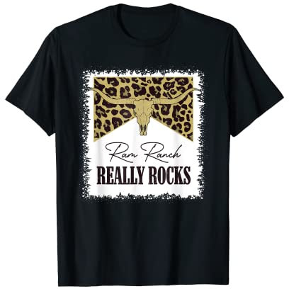 Ram Ranch Really Rocks Vintage Bull Skull Leopard gebleicht T-Shirt