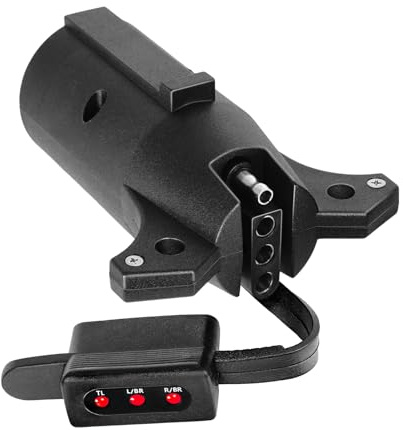 OPT7 7 Pin to 4 Pin Trailer Adapter w/LED Indicators - 3 Function Light Tester - 7 Way Blade to 4 Way Flat Trailer Connector w/Secure Tab for Pickup Truck Tow Hitch, 3.75 Long x 1.75 Diameter
