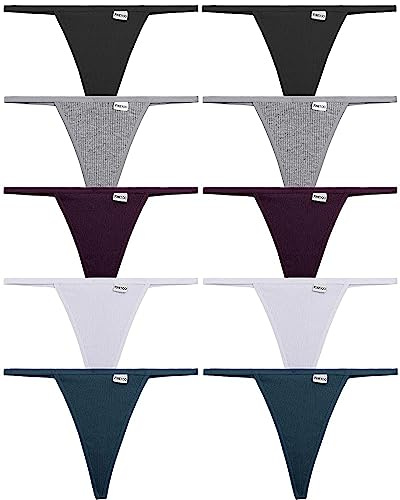 FINETOO Pack de 10 Tangas Tangas de algodón para Mujer, Ropa Interior de algodón y Cintura Baja, elásticas, Tanga en T, Tanga Sexy para Mujer, S-XL, B-10er, M