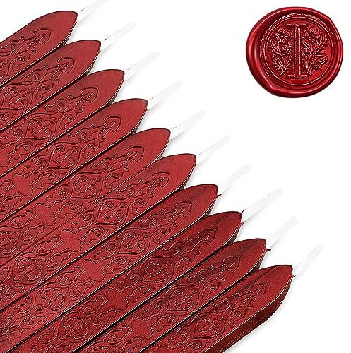 MeYuxg 10 Pièces Cires à Cacheter Rouge Vif avec Mèches, Cire Sceau Rouge, Bâton de Cire à Cacheter Rouge pour Sceaux de Lettres & Invitations de Mariage