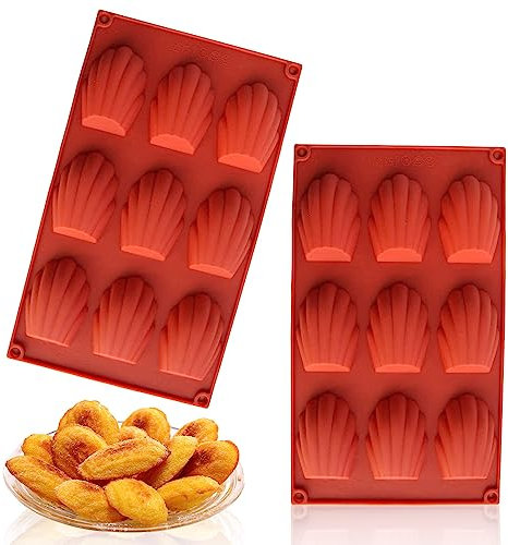 Madeleine,2pcs Stampo per Madeleines,9 Cavità,Nessun Odore, Nessuno Scolorimento,Riutilizzabile,Facile da Usare,Stampo per Madeleines per Torte,Cioccolato,Caramelle,Biscotti (Rosso Mattone)