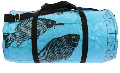 MoreThanHip Jumbo Weekender Fisch Blau - Große Reisetasche aus Recycelten Zementsäcke Weekendertasche Damen und Herren Sporttasche Duffle Bag Unisex - 55 x 27 x 27 cm