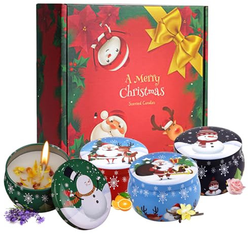 4 Piezas Velas Perfumadas de Regalo, Velas Perfumadas Navideñas para Mujer, cera de soja velas perfumadas, para Baño,Yoga, Regalos San Valentin,Aniversario, Navidad,Christmas Pattern