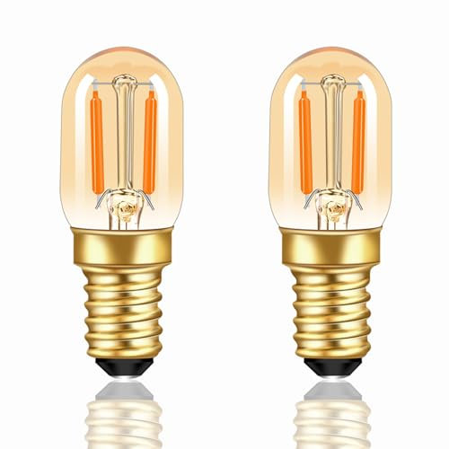 Caldarax 2 Stück E14 1W LED Glühbirne Warmweiss 2200K T22 Mini Röhrenbirne Ersatz 10 Watt Glühlampe, 100LM Amber E14 Vintage Filament Nachtlicht Kühlschranklampe, 220V, Nicht Dimmbar