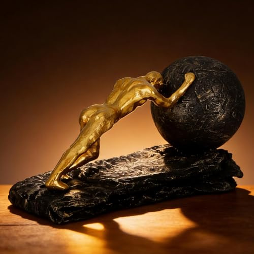Wisifayardin Sisyphus-Skulptur mit Bronze-Akzent, schwere Kugel, Kriegsfigur, modernes Kunstharz-Dekor für Büro oder Wohnzimmer, Sportlerfigur, Ornament und Skulpturen Dekoration