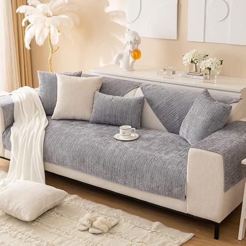 MINGPINHUIUS Sofabezug 1/2/3/4 Sitzer Sofa Überzug für L Form Sofa Couch Sessel Ecksofas,Weicher Samt Sofabezug L Form rutschfest Sofa Überwurf (Grau,90 x 160 cm)