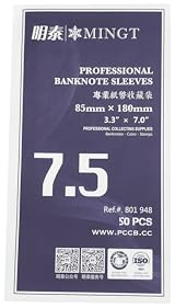PCCB MINGT 50 Pcs Banknote Sleeves Size 7.5 (85x180mm)