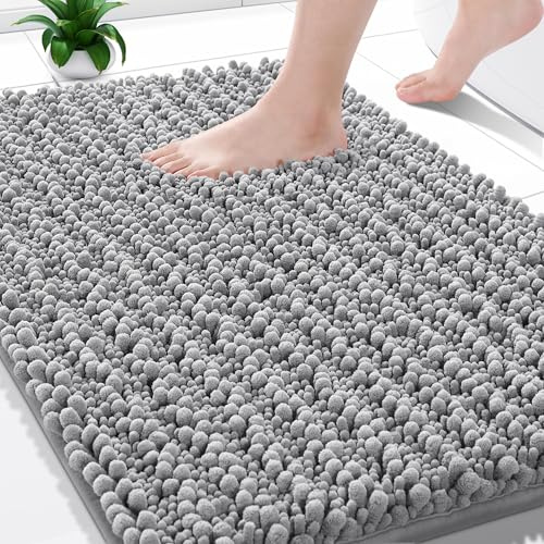 Yimobra Chenille Badematte rutschfest - Weicher Badvorleger Maschinenwaschbar - Mikrofaser Absorbent Badteppich, für Dusche und Badezimmer, 43 x 61 cm, Grau
