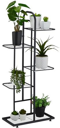 Relaxdays Pflanzenständer, 5 Ablagen, Pflanzentreppe Blumen & Kräuter, Metall Blumenständer, HxBxT: 96x45x22 cm, schwarz