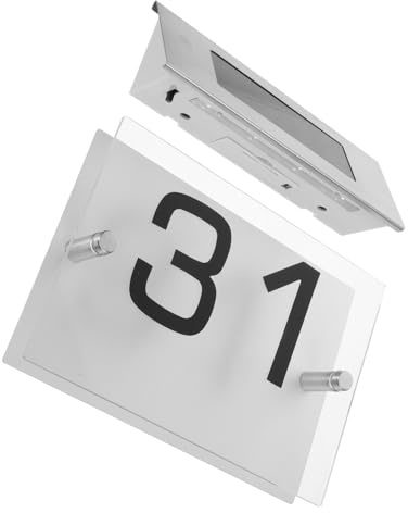 OSALADI Plaque D'adresse Solaire LED pour Porte Extérieure Numéros, Acier Inoxydable Petit Format 54x74 Mm, 4 LED Blanc Froid, Éclairage Automatique pour Jardin et Entrée