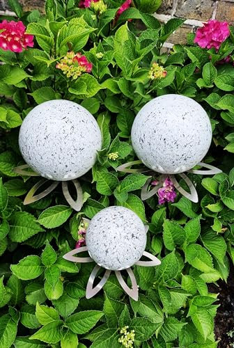 Jürgen Bocker Garten-Ambiente Blütenzauber Paris Rosenkugel 3er Set 15/15/10 cm Edelstahl Gartenstecker Deko mit Stab 80 cm (weiß)