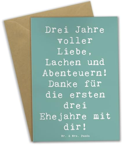 Mr. & Mrs. Panda Beileidskarte Spruch 3. Hochzeitstag Lederhochzeit - Geschenk, Heiraten, Hochzeitsspruch, Lachen und Abenteuern, Ehejahre, osterkarte, Danke für die ersten drei mit dir, Grußkarte
