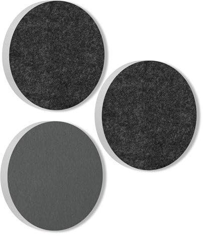 platino24 Akustikpaneele 3 Elemente Colore Kreis Ø 55 cm Anthrazit + Granitgrau I Schallabsorber aus Basotect G+ mit Akustikfilz I Schalldämmung Wand & Decke I Akustikelemente Wandpaneel