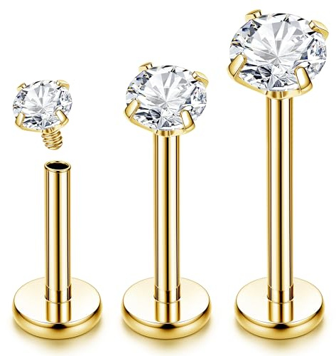 Chriscoco 18G Titan Labret Piercing - Internally Threaded Lippenpiercing - Gold - 6/8/10MM