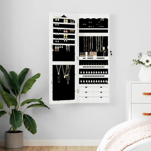 ShGaxin Schmuckschrank mit Spiegel Wandmontage Weiß 37,5x10x106 cm, Alibertschrank Bad, Badschrank, Badezimmerschrank, Badezimmerspiegelschränke, Badezimmer-spiegelschrank - 353226