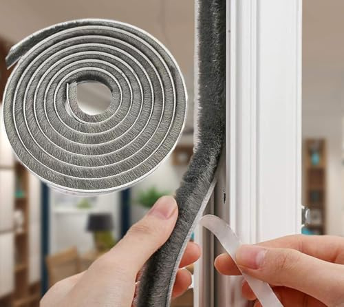 Tooperze 10m Joint Porte, 9 mm(B) x 9 mm(D) x10M(L), Boudin de Porte,Joint Fenetre Isolation,Joint Brosse Porte Coulissante, idéal pour l'isolation Contre Le Froid-Gris