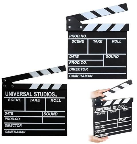 Clap de Cinéma,Générique Clap de Cinéma Noir et Blanc 18 x 20 cm,Clapper Board,Clap Réalisateur et Marqueur,Cinema Decoration,Film Coupe Prop pour Production Vidéo,TV,Action Cut Clapper,2pcs