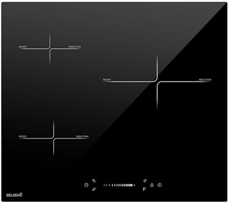 Plaque Induction 3 Feux Encastrable avec Slide Control BELDEKO - 7200W avec Booster - 10 Niveaux de Puissance - Fiable et Robuste - Minuteur, Touches Tactiles, Anti-Débordement