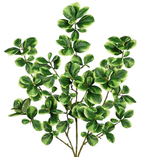 Arborus 3PCS Artificial Greenery Stems 36.2 Long Stem Artificial Ficus Leaves Branches Fake Gradient Green Leaves Faux Foliage Stems for Vase Floral Arrangements Home Office Wedding Decor