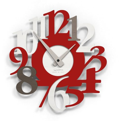 Giallobus - Orologio Bilay - Carved - Legno Mdf - Premium 30x30‎‎cm - 12 - Ruby red - Artigianale Made in Italy - Silenzioso - Idea regalo - Moderni doppio livello